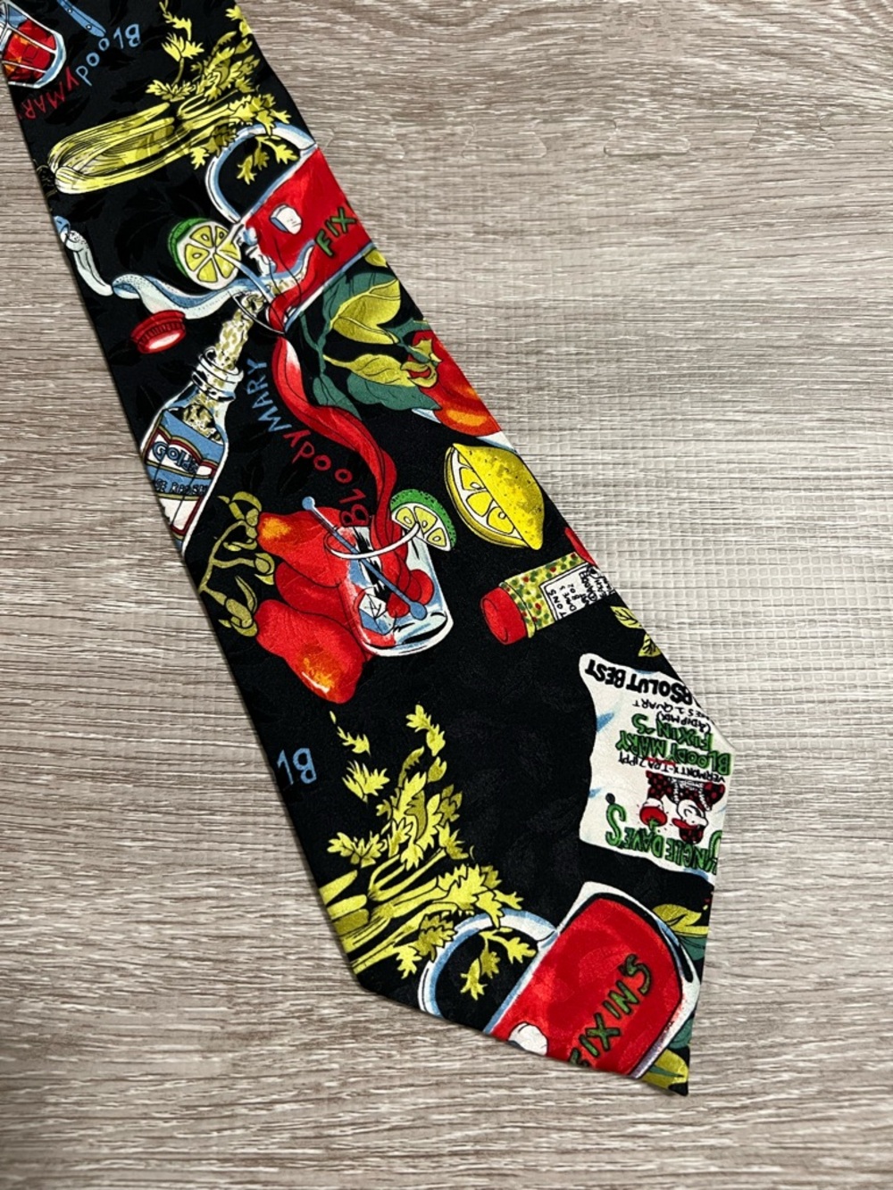 Vintage Nicole Miller Black Cocktail Bloody Mary Novelty Print Men's Silk Tie
